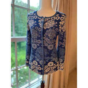 OLEANA of Norway Silk & Merino Wool Floral Cardigan Sweater Size M